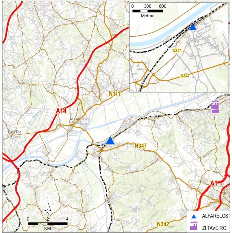 Figura 116 Localização da plataforma logística de Alfarelos Com o processo já em curso de modernização do troço da Linha do Norte entre Alfarelos e a Pampilhosa, aliada à atividade de um operador