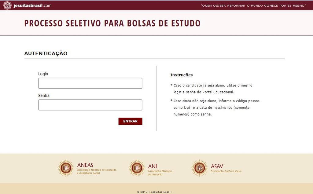 PROCESSO SELETIVO DE BOLSA DE ESTUDO Se você tem interesse em candidatar-se ao processo seletivo de bolsa de estudo, faz-se necessário o preenchimento do Formulário Socioeconômico Web.