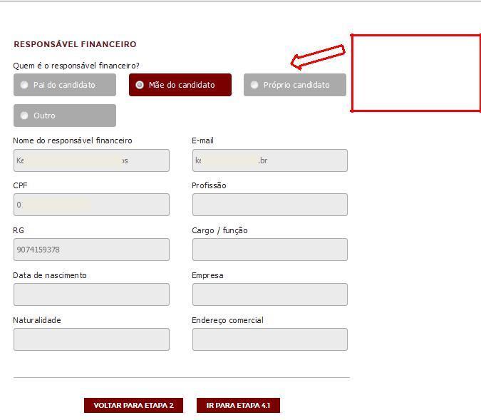 Caso o responsável financeiro seja o pai ou a mãe os