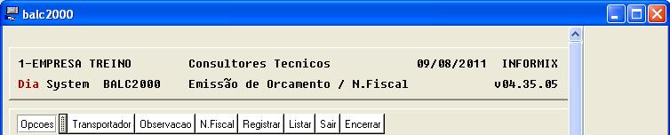 Balconista de Peças Capitulo 02 Sistema disponibilizará opções conforme abaixo: Transportadora Observação Nota Fiscal Registrar Listar Sair Encerrar Para incluir nome da transportadora