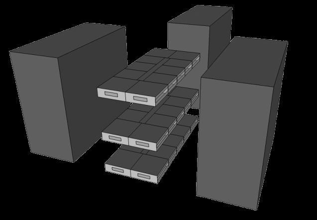 Figura 2 Edifício real modelado com sombreamento do entorno vista SE Figura 3 Edifício real modelado com proteções