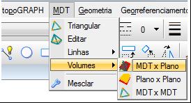 de prévias de volumes. 1. Na barra de ferramenta de seções clique em MDT e depois em Volumes. Note que existem três opções para o cálculo de volumes por MDT.