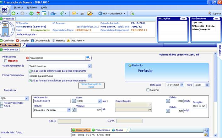 CDM - Dose Unitária Prescrição Eletrónica por princípio ativo: Frequências fixas (8/8h; 24/24h; ); Horas