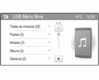 38 Dispositivos externos Reproduzir a faixa anterior ou seguinte Tocar em v para reproduzir a faixa seguinte. Tocar em t nos primeiros 2 segundos da reprodução da faixa para voltar à faixa anterior.