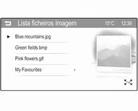 Utilizar o menu de imagens Tocar em MENU para abrir o USB Menu de Imagem. Lista ficheiros Imagem São apresentadas todas listas de ficheiros de imagens.