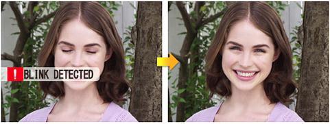 Figura 4 - A câmera detecta, notifica e não bate foto no momento que a pessoa pisca Fonte: Fujifilm (2012).