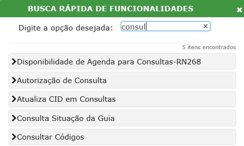 Busca Rápida de Funcionalidades é possível buscar funcionalidades disponíveis no sistema.