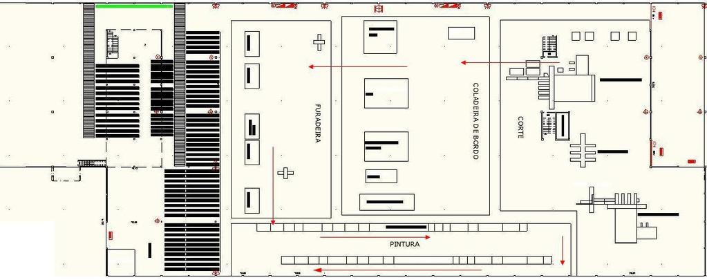 Fonte: Elaborado pelos autores Ainda na Figura 2 é possível visualizar o fluxo do processo produtivo por meio do layout da fábrica O mesmo tem início no setor do corte, seguindo para o setor de