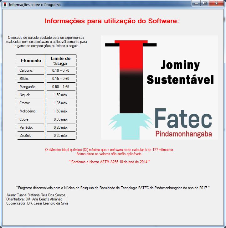 Figura 12 - Tela de Ajuda do Software para Ensaio em Equipamento Jominy Sustentável. FONTE: SANTOS, 2017.