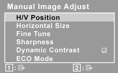 Controle Explicação Manual Image Adjust (Ajuste Manual de Imagem) exibe o menu Ajuste manual de imagem. H./V.