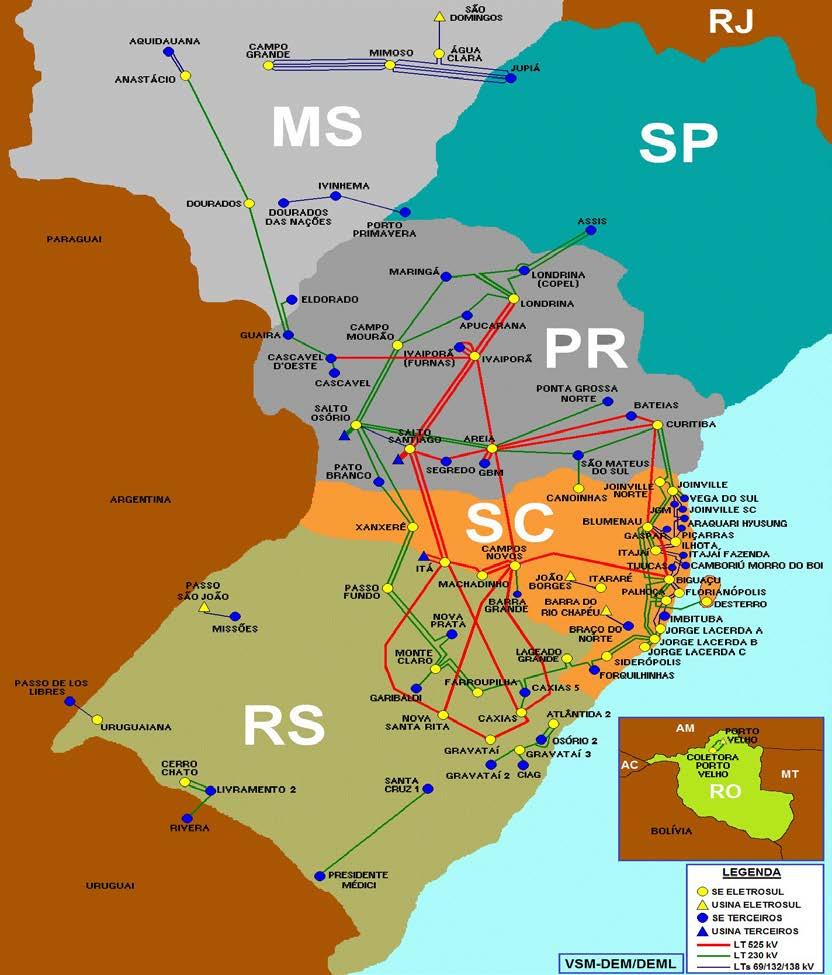Possui rotas complementares a CHESF e Furnas para a Rota Fortaleza Porto Alegre Cobertura abrange os estados do Sul e parte do Centro Oeste