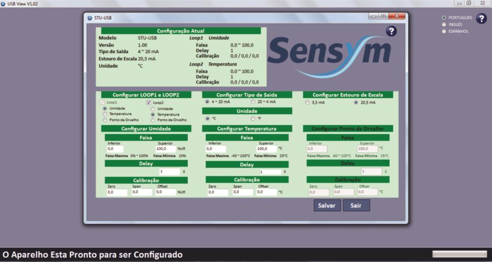 Configuração Para configurar o STU-USB, basta escolher as opções da tela, como loop, faixa de saída, tempo de resposta e clicar em salvar.