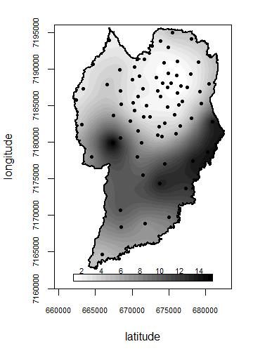 apresentado na figura 5, mostra as regiões da cidade com maior probabilidade de risco de contágio da doença. Figura 5 Mapa de casos de dengue estimados em Curitiba de julho a dezembro de 2016.