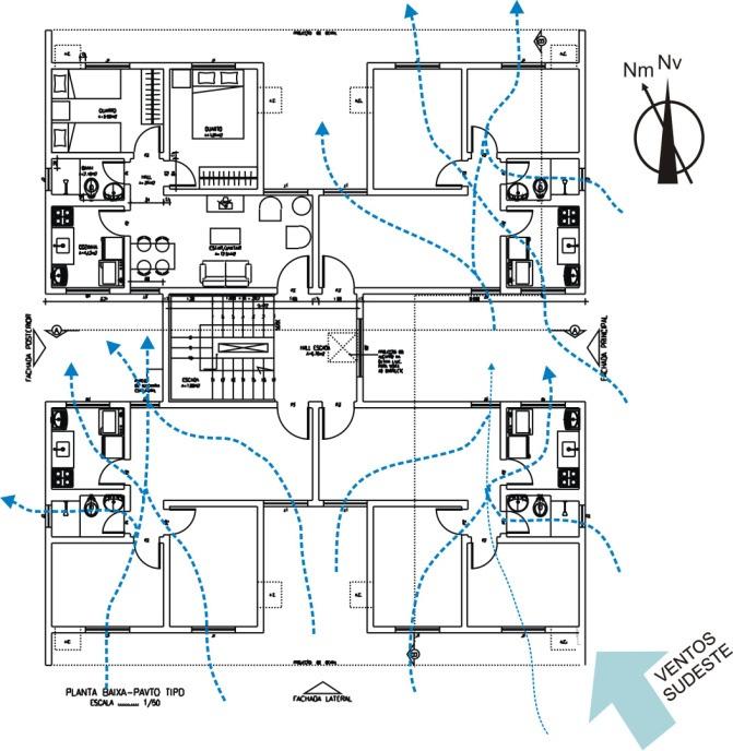 recomendados. Em relação ao tamanho das aberturas dos quartos e salas, a área útil para ventilação está de acordo com o recomendado pela norma.