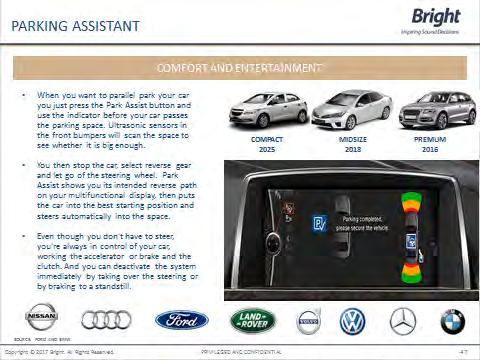 Este serviço consolida as mais relevantes tecnologias de assistência à dirigibilidade, ADAS, atualmente disponíveis ou com aplicação prevista para um horizonte de 10 anos.