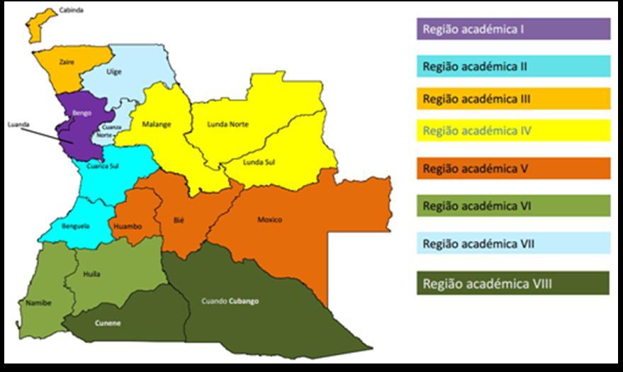 Figura 1. Regiões Académicas do Ensino Superior em Angola. Fonte: http://www.
