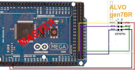 Gravando o bootload na GEN7BR2 1) Faça a seguinte ligação entre o Arduino e a PCI Gen7br: (AS CORES DOS FIOS UTILIZADOS NA MINHA MONTAGEM REAL NÃO TEM NENHUMA RELAÇÃO COM A DO DESENHO ABAIXO) 2) 3)