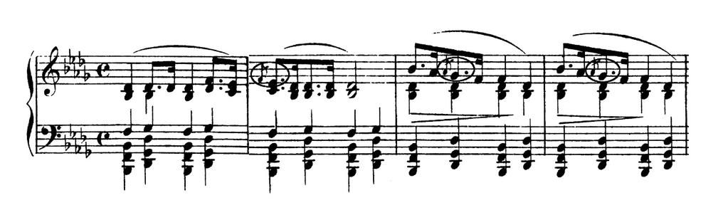 Exemplo 2: Melodias em sentido descendente na Marcha Fúnebre, op.72 n.2, de Chopin. (CHOPIN, 1963: 38).