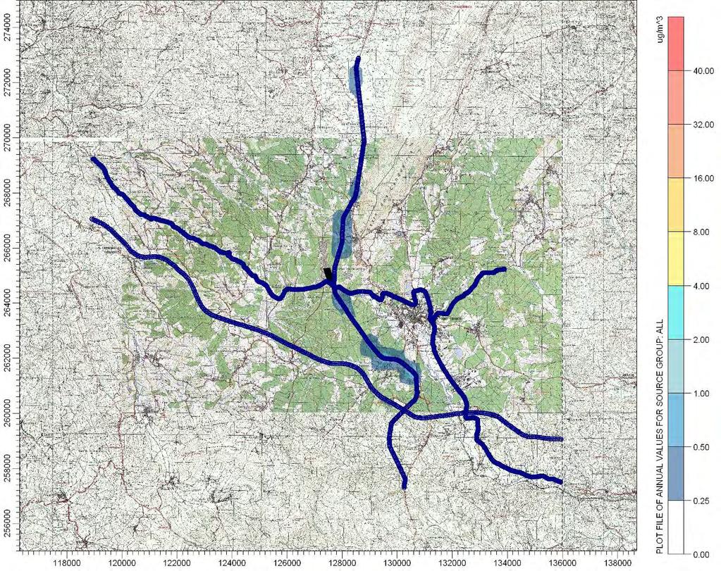 Figura 4.8.7 - Campo estimado das concentrações médias anuais de NO2 (μg.