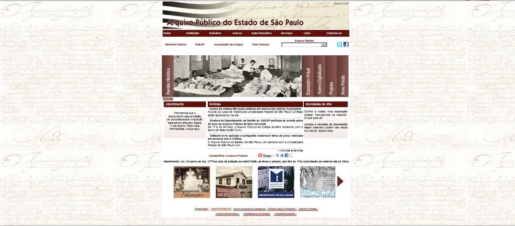 Figura 1: site do Arquivo Público do Estado. Disponível em: <http://www.arquivoestado.sp.gov.br/index2.php>.