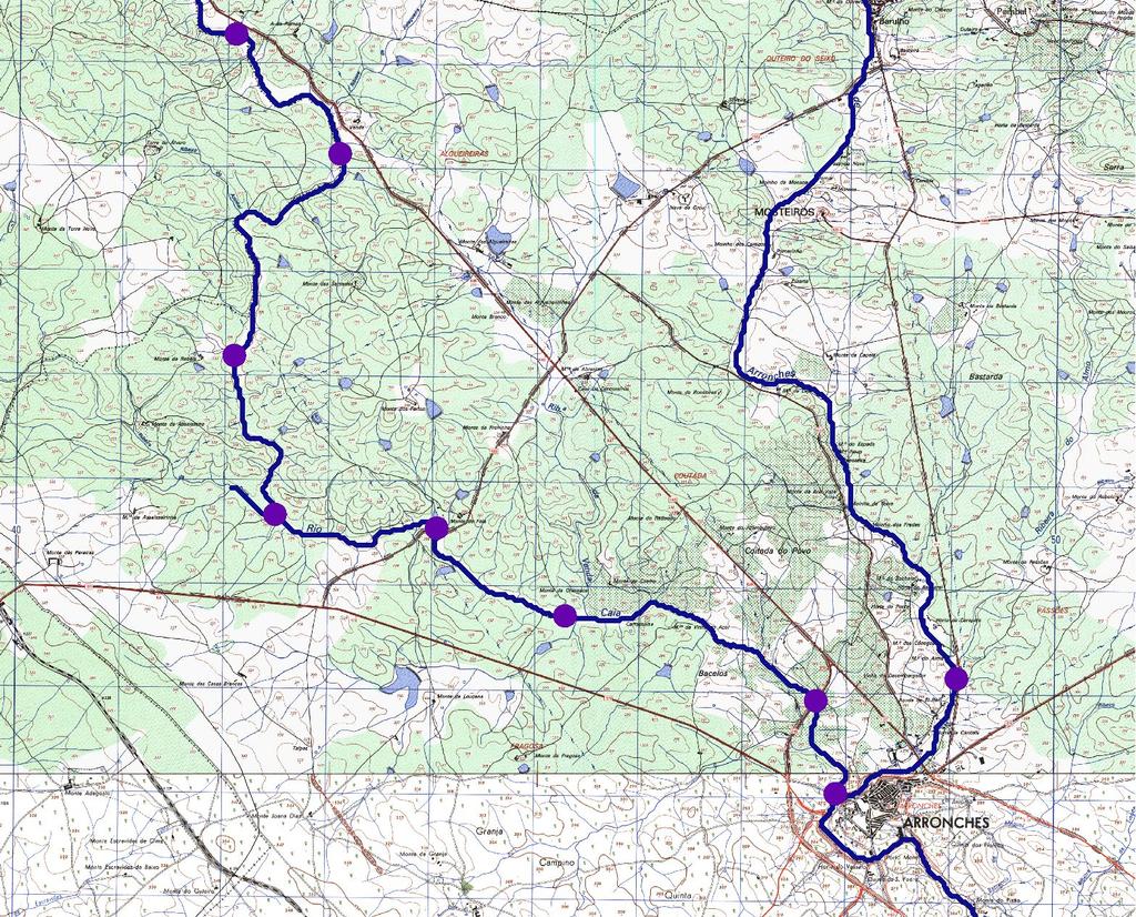 Sub-bacia do Caia - Localização C2 Ca 1 km C7 Cb C1 Cc C3 C19 C15 Figura 1 Distribuição dos pontos monitorizados no rio Caia e na ribeira de Arronches (C15).