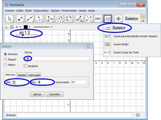 abre, fazer a escolha de variação para o número a, que no caso da composição rosa vai ser com variação entre 0 e 4; -passo 3: clicar na caixa Aplicar, e assim está criado o Seletor.