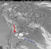 Foi definida como iniciação a primeira detecção do CCM (às 06:10 UTC do dia 27/11/2002- Figura 2A); maturação, como sendo o horário em que o sistema atingiu sua maior extensão (às 09:10 UTC do dia