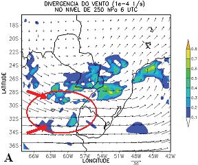 (A) 06:00 UTC - fase de iniciação; (B) 09:00 UTC - fase de