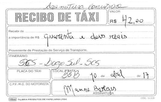 14 10/abr Recibo de taxi.