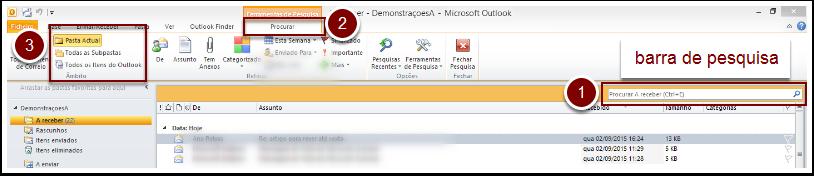 PESQUISA NO OUTLOOK Para começar, vamos ver se está à procura no local certo e garantir que encontra o email que deseja.