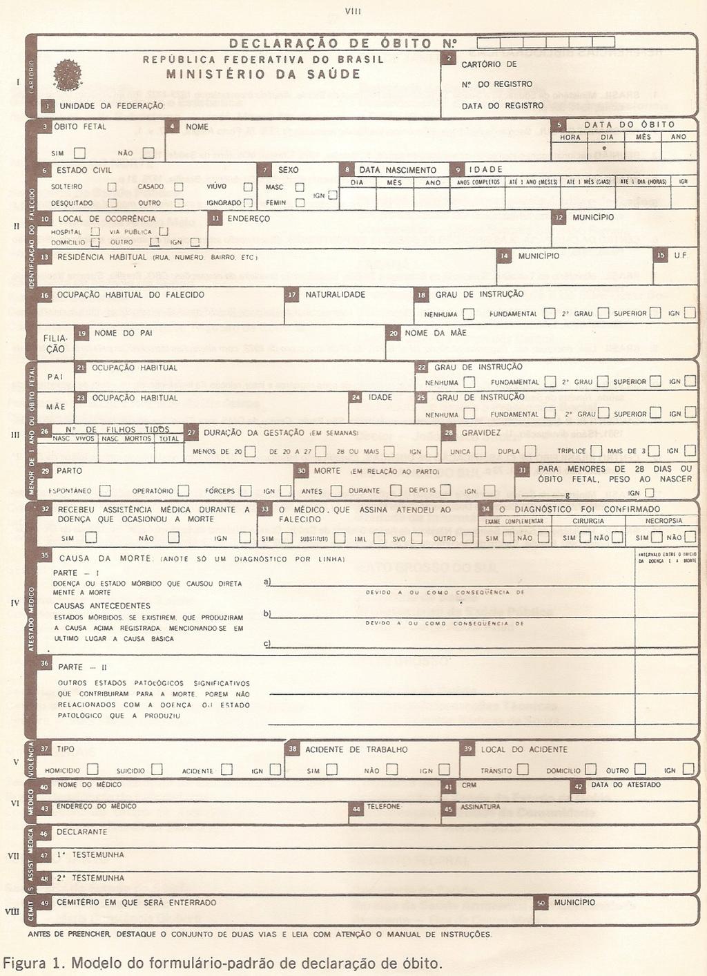 1º MODELO DE DECLARAÇÃO DE ÓBITO