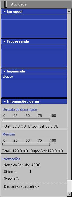 2-9 A interface gráfica Visualização Servidor selecionado Quando um determinado EX7750 é selecionado na Command WorkStation, o Monitor de atividades fornece um resumo mais detalhado da atividade