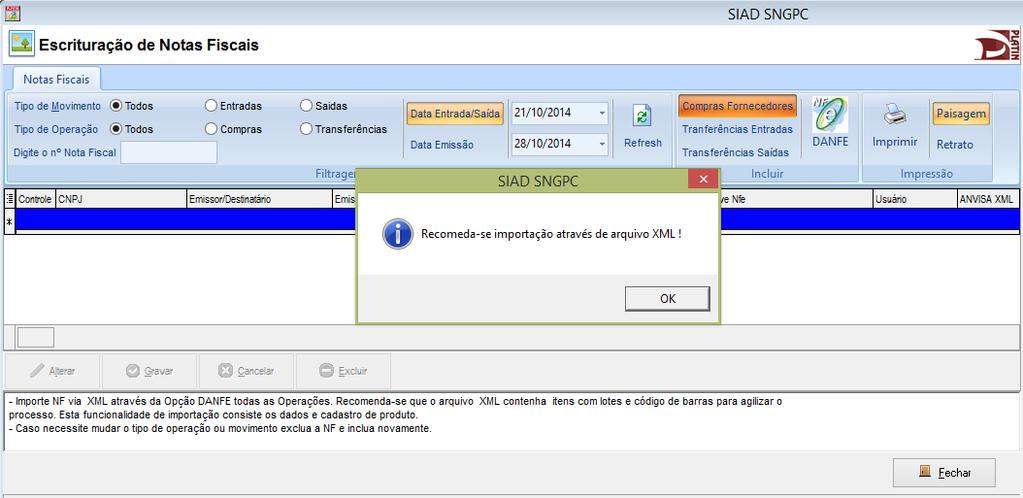 1.2 - Seleciona o tipo de entrada da nota fiscal e clique em