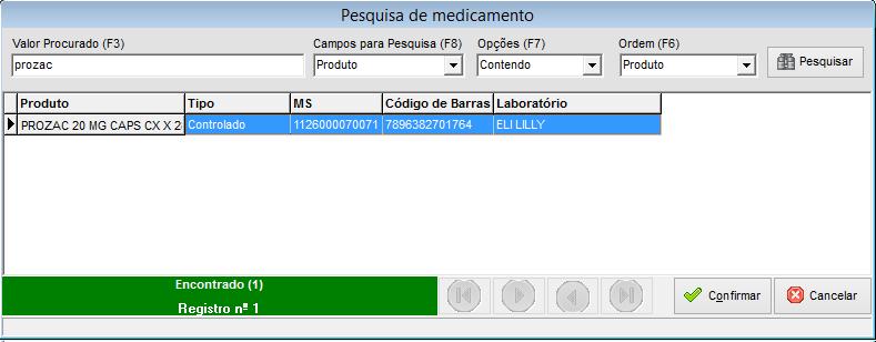 1.6 - Confirme o medicamento a ser registrado teclando Enter ou clique em : 1.