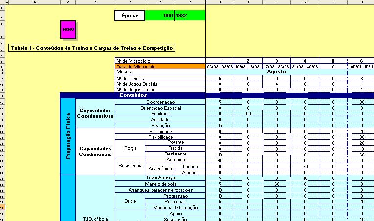 Metodologia Figura 4 Folha de Registo Anual (aspecto parcial) Nesta folha é sempre possível voltar ao ficheiro Menu (Registo do Planeamento Plurianual), como nos casos de engano na época pretendida,