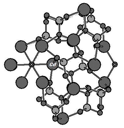 48 Fig 5.2 Aglomerado de Cd107/HA visto pelo eixo Z. O aglomerado está centrado no átomo de cádmio marcado na figura, que corresponde ao sítio 2 de cálcio. 5.1. CA/HA Iniciamos o estudo realizando cálculos de estrutura eletrônica para o aglomerado de 93 átomos centrado em Ca1.