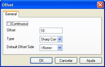 Caixa de diálogo Offset : Continuous se estiver selecionada, os objetos selecionados no comando serão uma única entidade. Offset distância do offset.