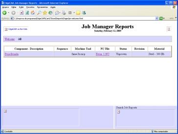 Abra o Job Reports: Iniciar < Programas < EdgeCAM < Job Reports Será aberto o Internet Explorer Clique no link do Job Report Peça fresada. Figura 112. Interner Explorer mostrando os Job Reports.