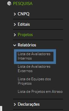Figura 4 Tela de acesso à lista de avaliadores internos. Figura 5 