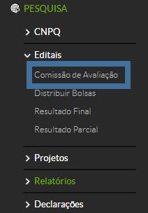 Tela de acesso à comissão de avaliação. 6.