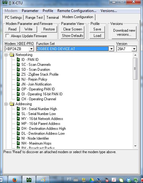 2.5 Configuração do END DEVICE AT Um módulo XBee configurado como END DEVICE AT apenas pode receber e enviar mensagens para os dispositivos ROUTER AT, COORDINATOR AT ou COORDINATOR API, dependendo de