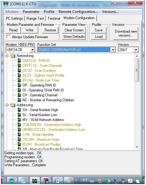 2.3 Configuração do COORDINATOR AT Um módulo XBee configurado como COORDINATOR AT pode receber e enviar mensagens para os dispositivos ROUTER AT e END DEVICES AT.