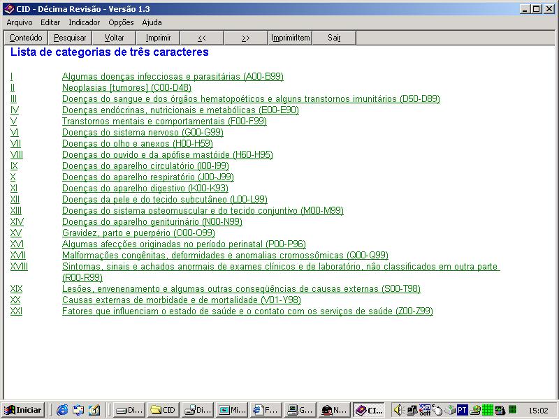 Sistemas de Diagnósticos Classificações Locais Classificações Nacionais Classificações