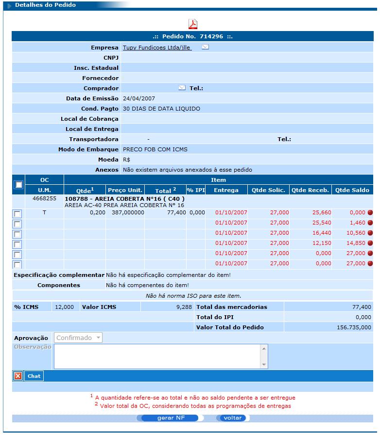 Para fazer a confirmação de um pedido, basta clicar sobre ele na listagem de pedidos (após consultar) e, na tela que aparecer, selecionar a opção Confirmado no campo