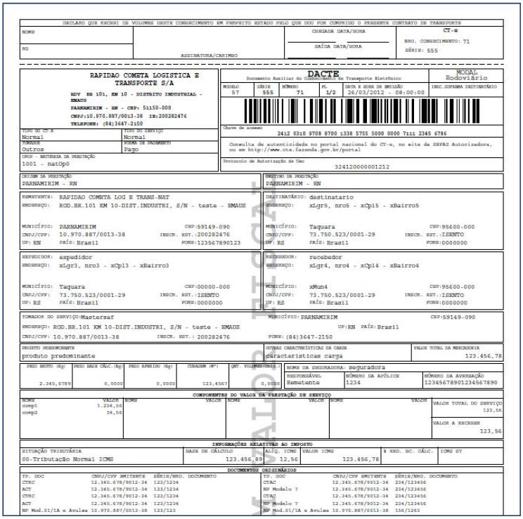 IMPRESSÃO DO CTE (MANUAL) Para imprimir o CT-e no painel clique no ícone do CT-e que deseja imprimir.