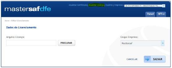Log de Processos ATUALIZAÇÃO DO LICENCIAMENTO Para editar/atualizar o licenciamento da empresa, clique no link Atualizar Licença que será aberta a tela de Editar.
