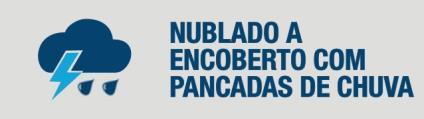 Previsão para o Município do Rio de Janeiro Tarde 31/10/2017 Noite 31/10/2017 Madrugada 01/11/2017 Manhã 01/11/2017 Condição do tempo Céu Nublado Nublado a encoberto Nublado a encoberto Nublado a