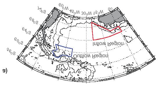 CAPÍTULO 1. INTRODUÇÃO 14 Figura 1.5: Região de entrada (inflow - em vermelho) e saída (outflow - em azul) do Mar de Weddell (Fonte: Robertson et al., 22).