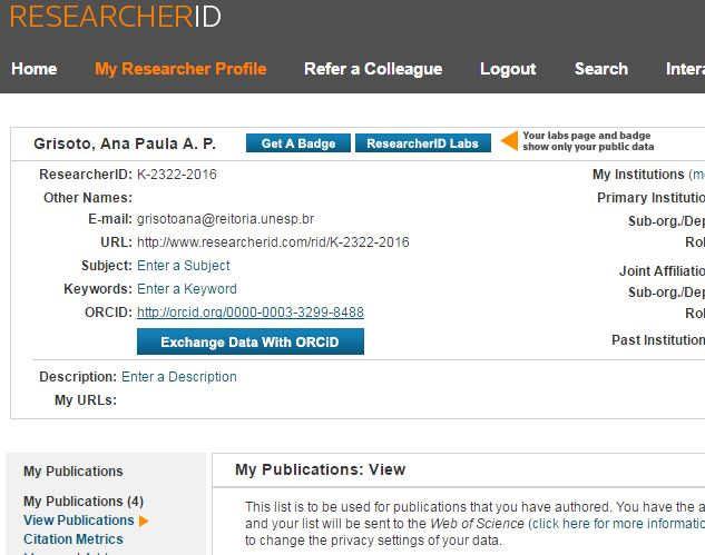 publicações do ResearcherID para o ORCID E pode enviar