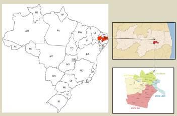 Figura 1. Mapa de localização de Campina Grande. PB. Nordeste brasileiro. Fonte: Montagem de mapa editado pela autora.